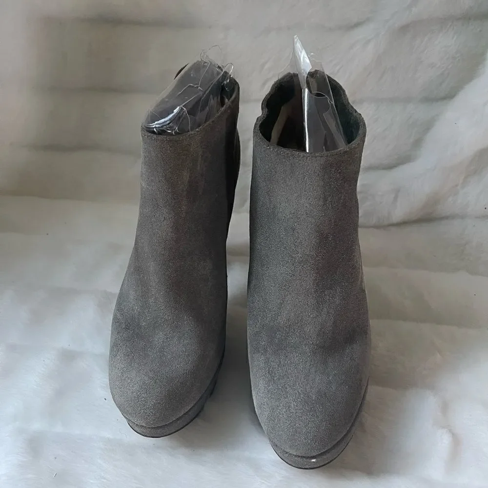 Michael Kors gray leather suede ankle platform boots with back zipper si…